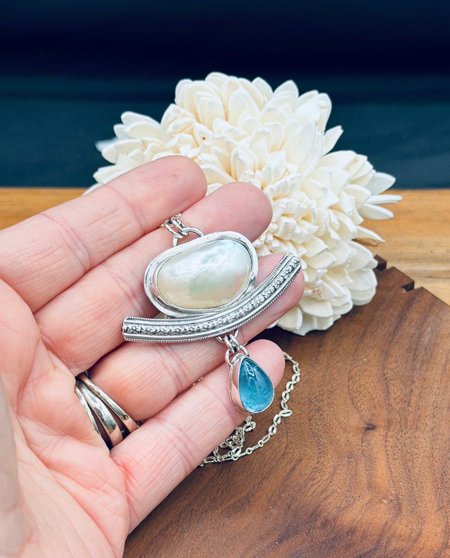 Mabe Pearl with High Grade Aquamarine Pendant