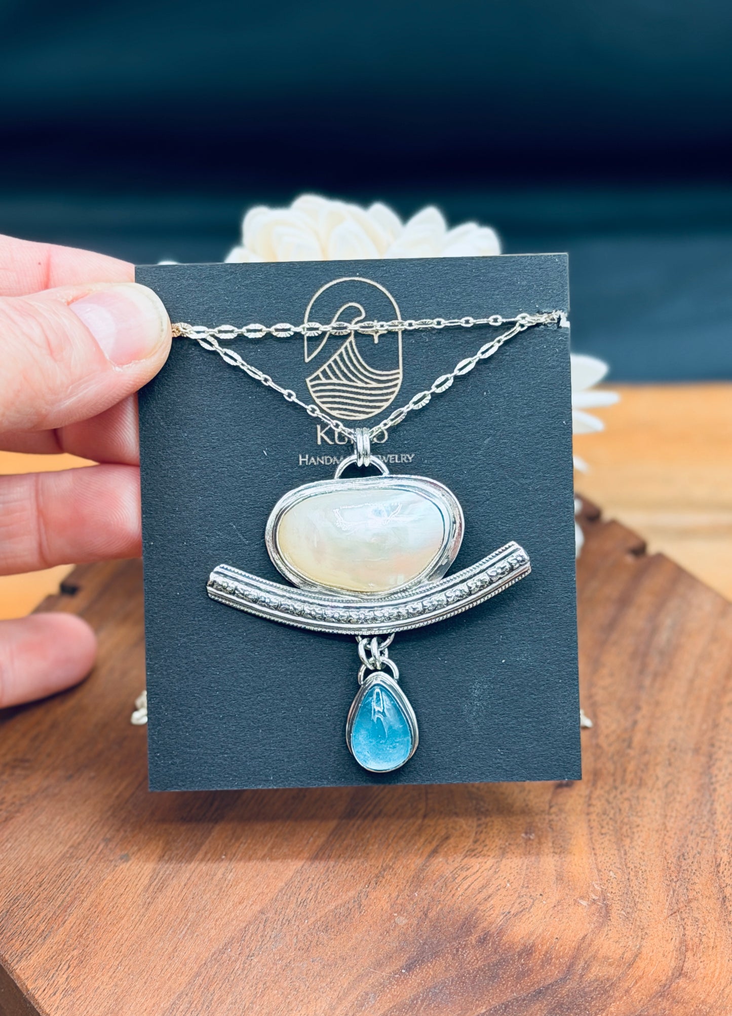 Mabe Pearl with High Grade Aquamarine Pendant