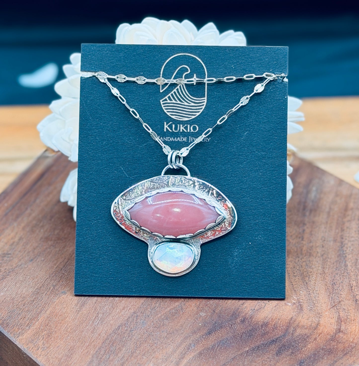 Guava Quartz and Ethiopian Welo Opal Sterling Silver Pendant