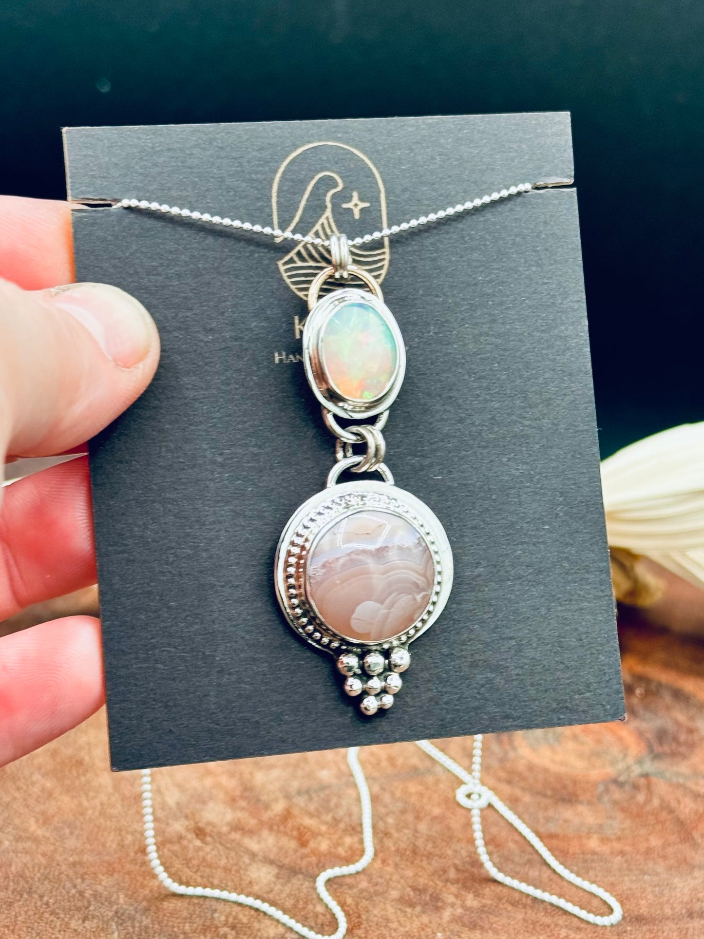 Agua Nueva Agate and Opal Sterling Silver Pendant