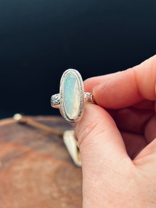 Sterling Silver Patterned Opal Ring