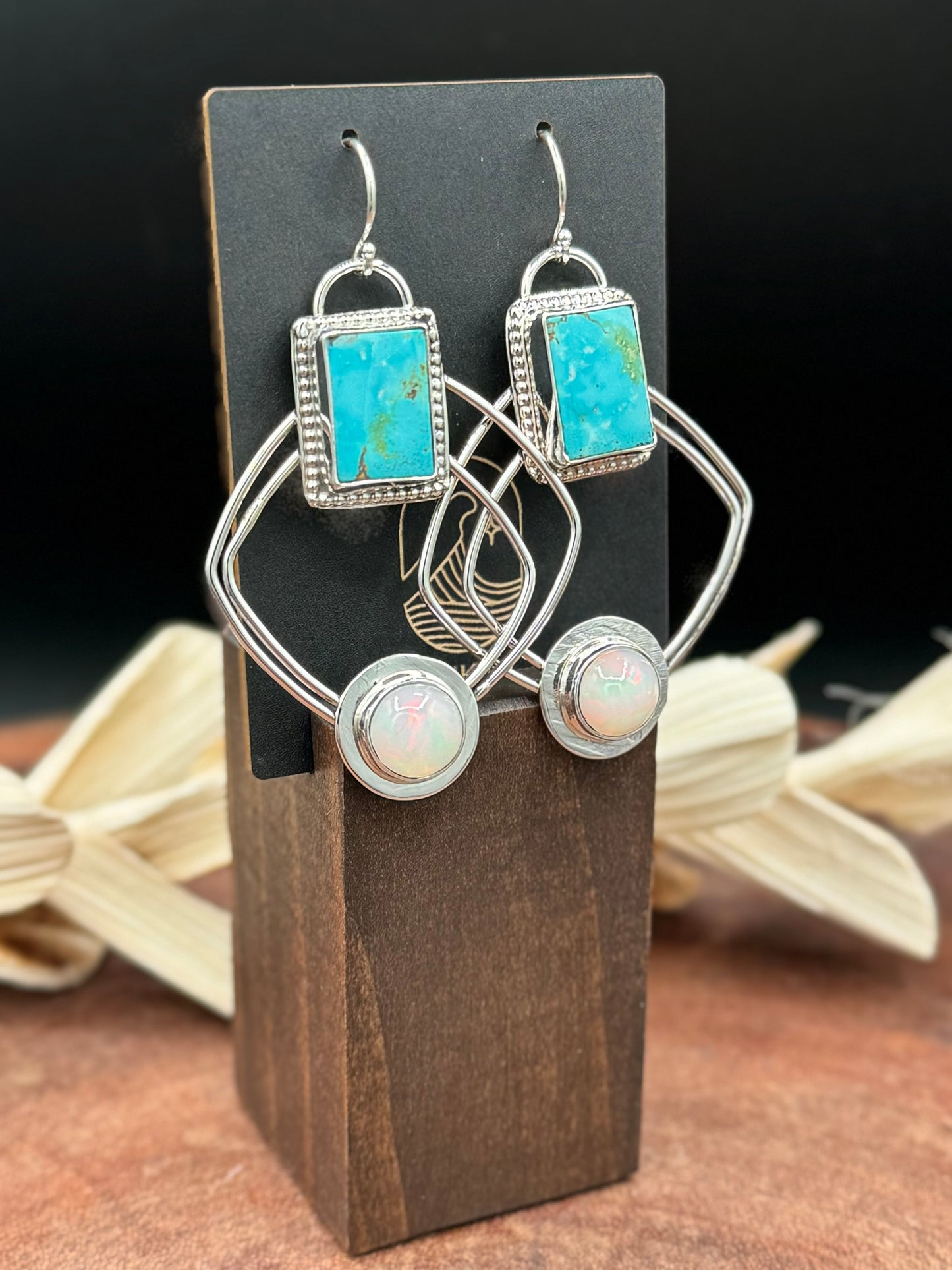 Natural Mountain Turquoise and High Grade Opal Sterling Silver Earrings