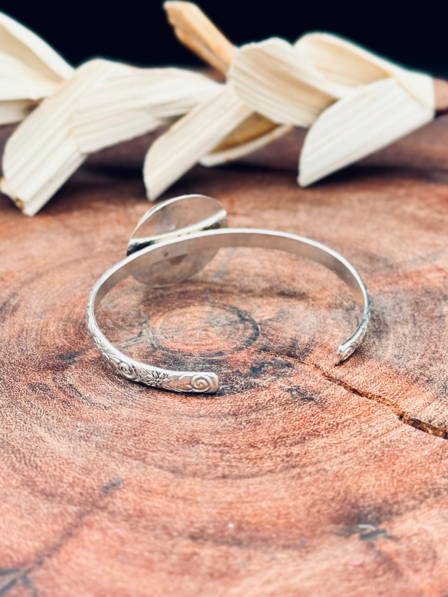 Natural Mountain Turquoise Sterling Silver Patterned Cuff