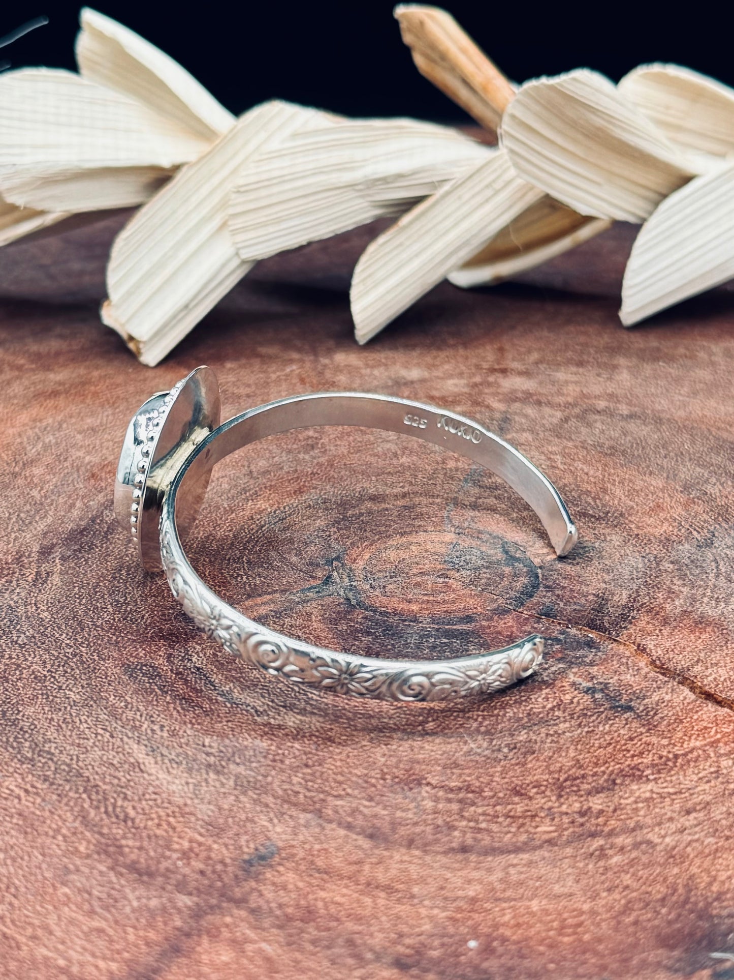 Natural Mountain Turquoise Sterling Silver Patterned Cuff