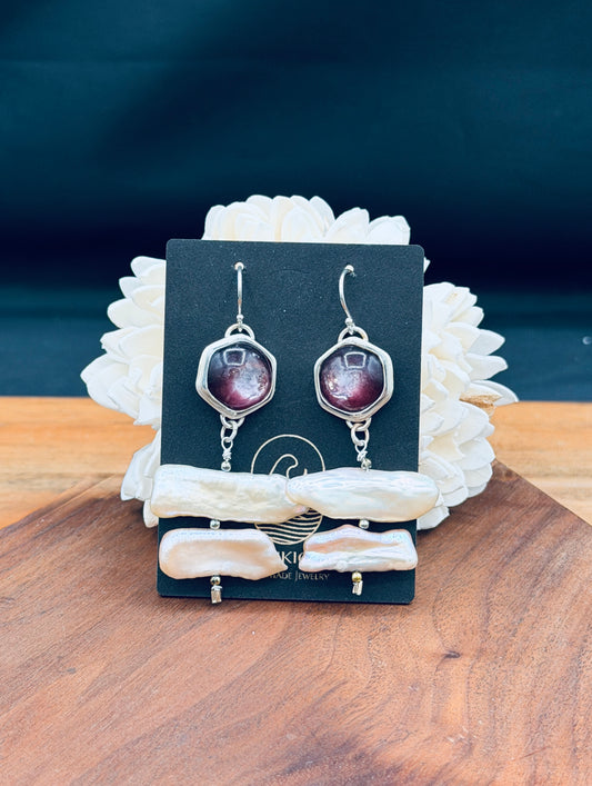 Sterling Silver Lepidolite with Biwa Pearls