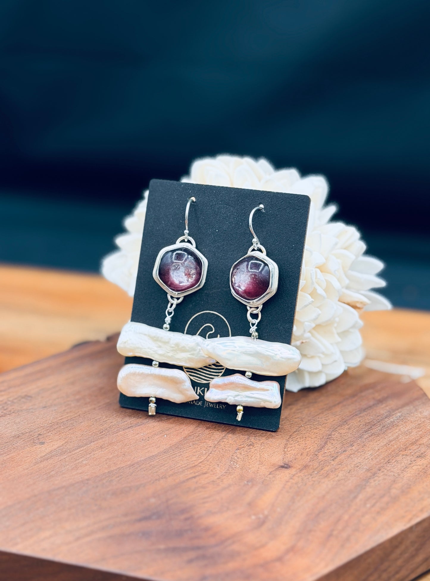 Sterling Silver Lepidolite with Biwa Pearls