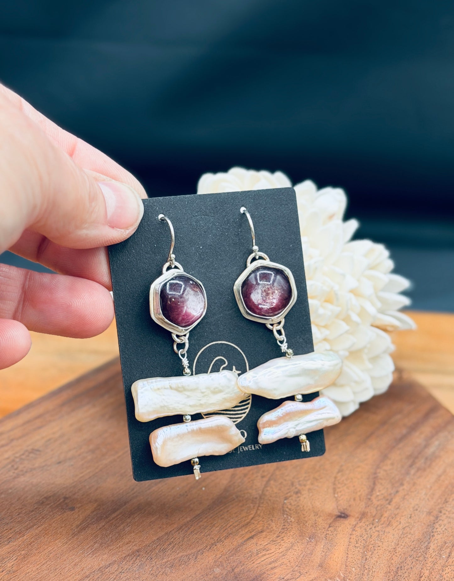 Sterling Silver Lepidolite with Biwa Pearls
