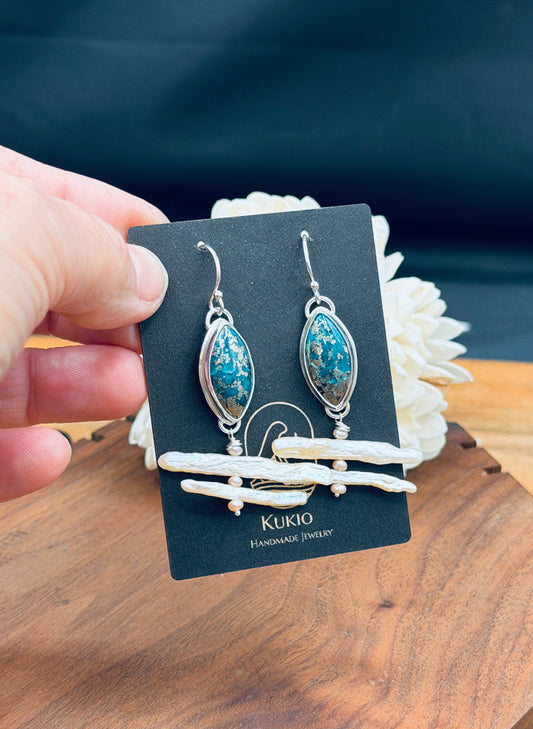 Sterling Silver Persian Turquoise and Biwa Pearls