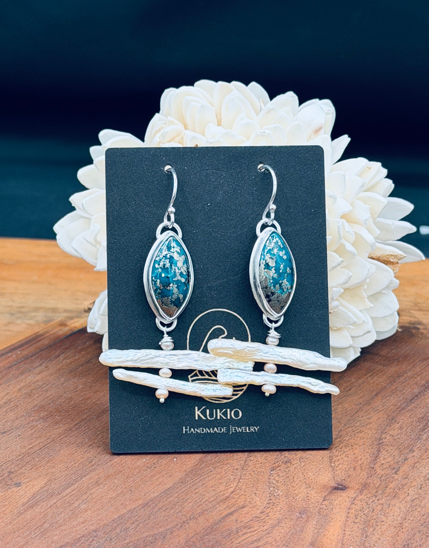 Sterling Silver Persian Turquoise and Biwa Pearls