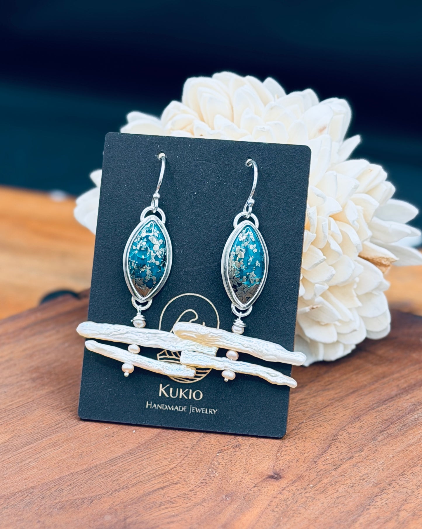 Sterling Silver Persian Turquoise and Biwa Pearls