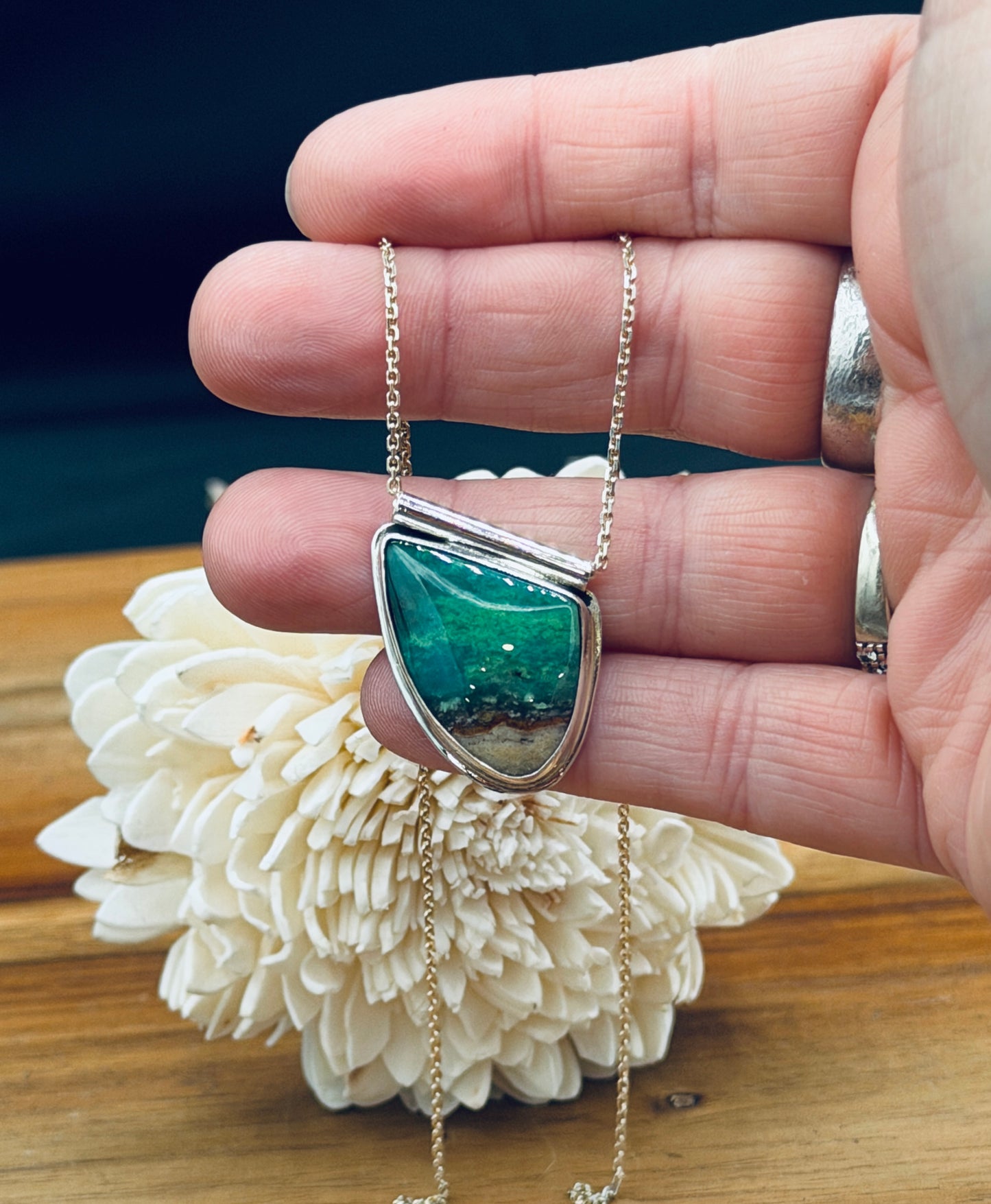Sterling Silver Opalized Wood Pendant
