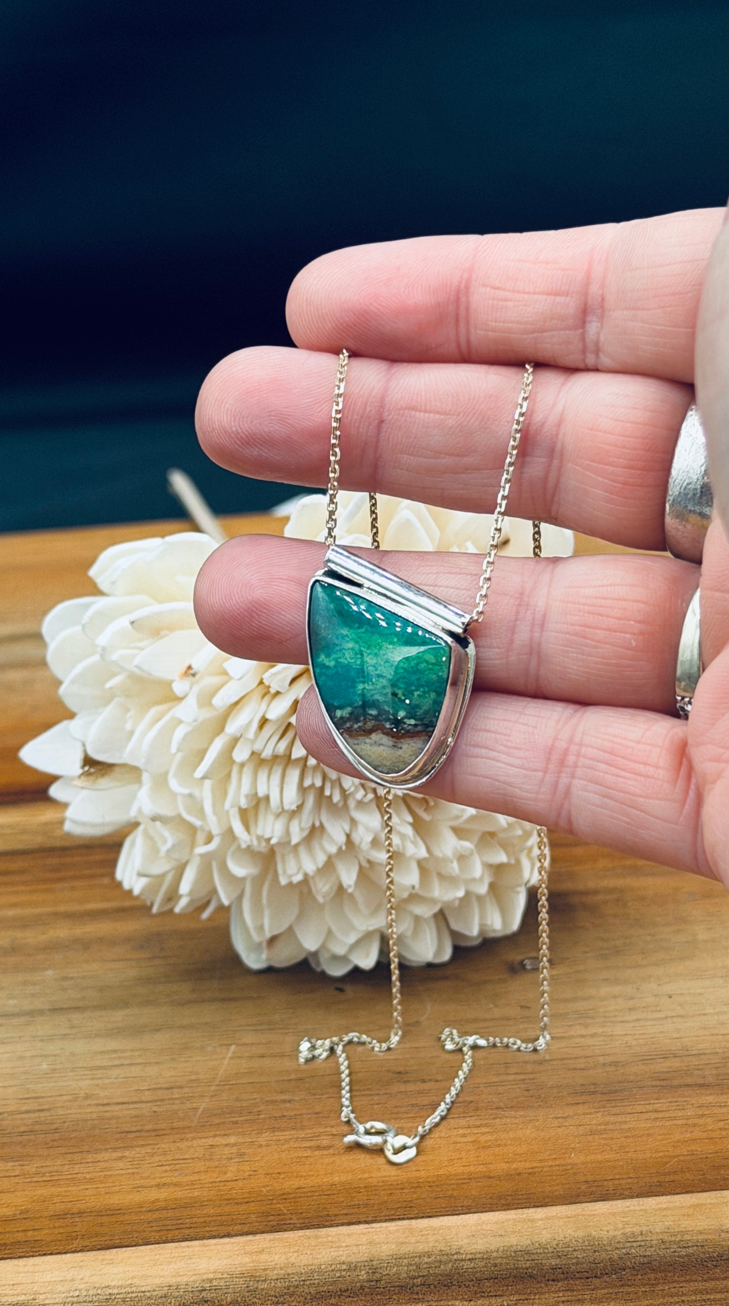 Sterling Silver Opalized Wood Pendant