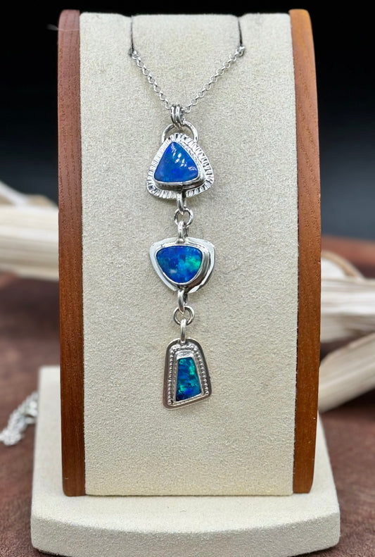 Australian Opal Sterling Silver Dangle Pendant