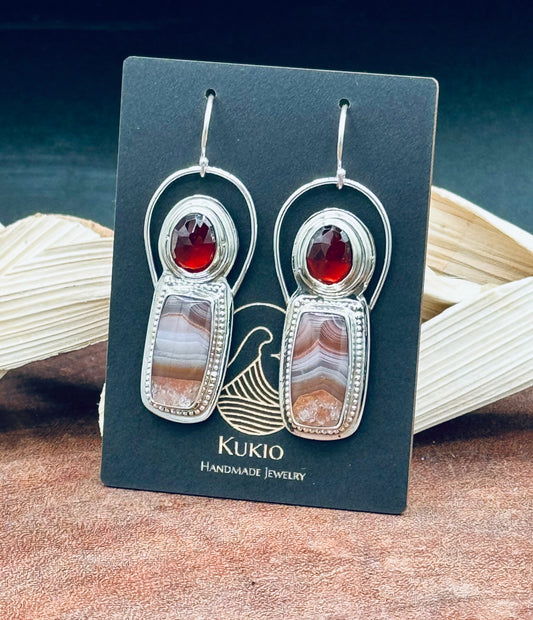 Agua Nueva Agate and Garnet Sterling Silver Earrings