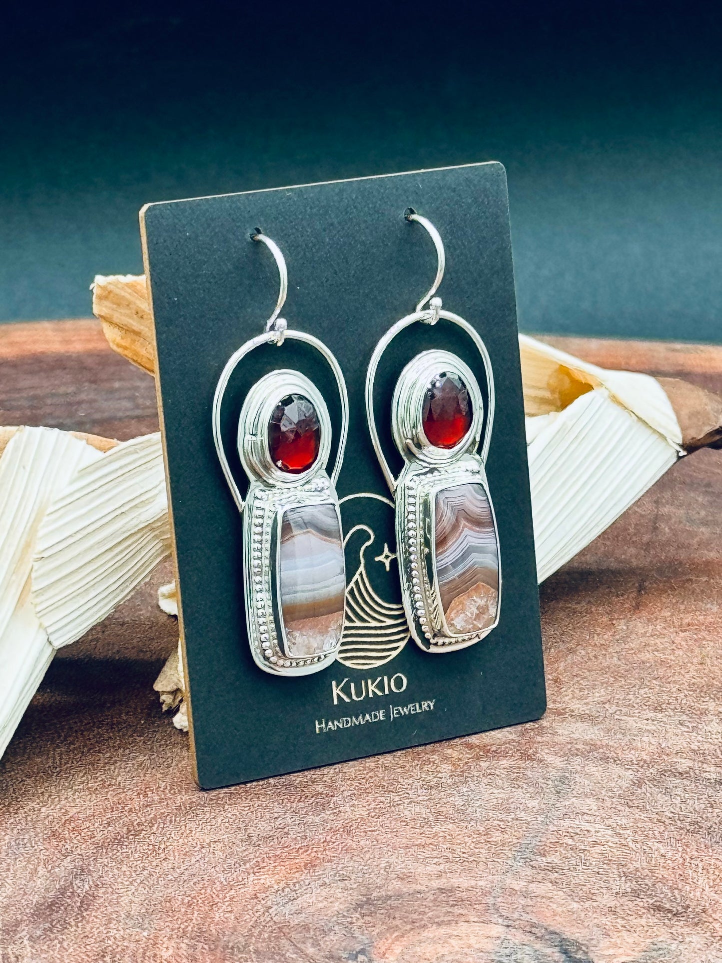 Agua Nueva Agate and Garnet Sterling Silver Earrings