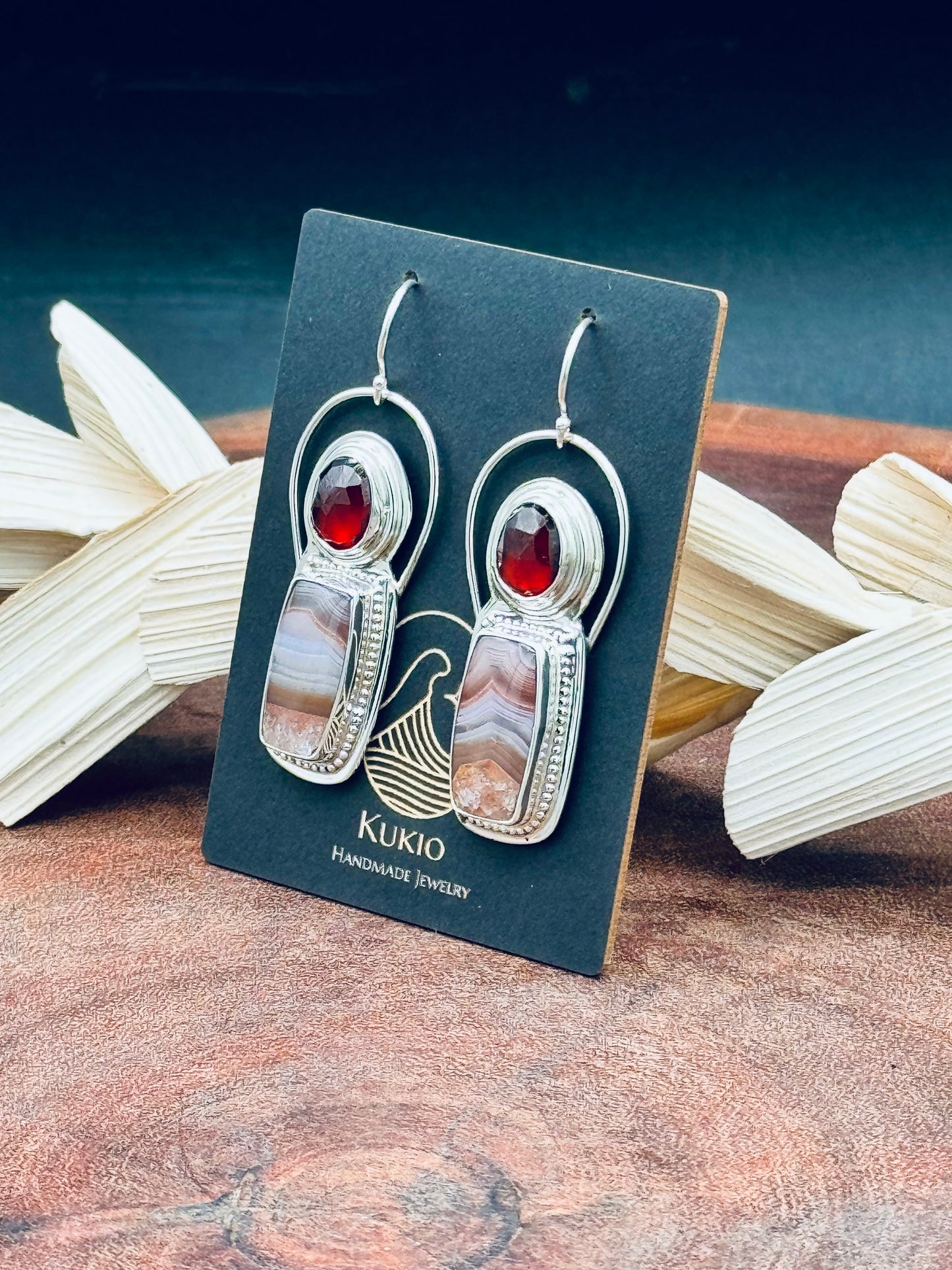 Agua Nueva Agate and Garnet Sterling Silver Earrings