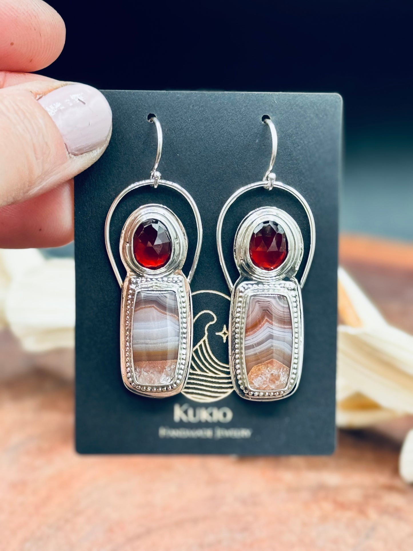 Agua Nueva Agate and Garnet Sterling Silver Earrings