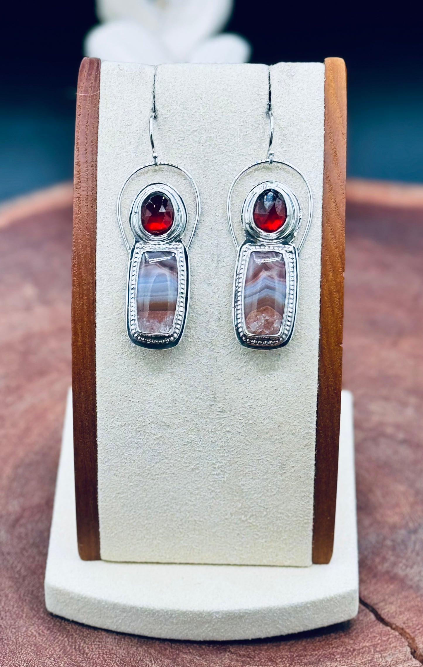 Agua Nueva Agate and Garnet Sterling Silver Earrings