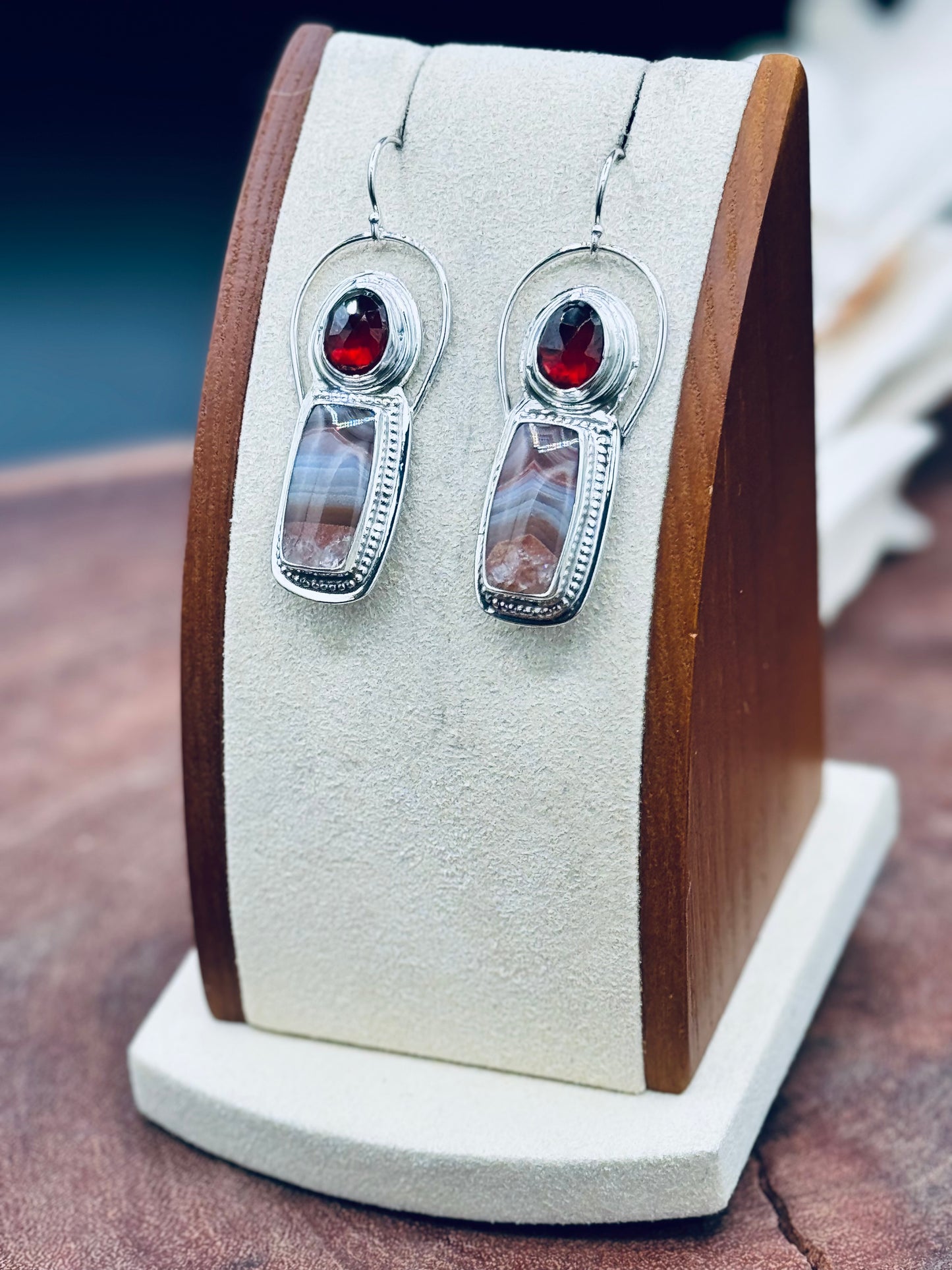 Agua Nueva Agate and Garnet Sterling Silver Earrings