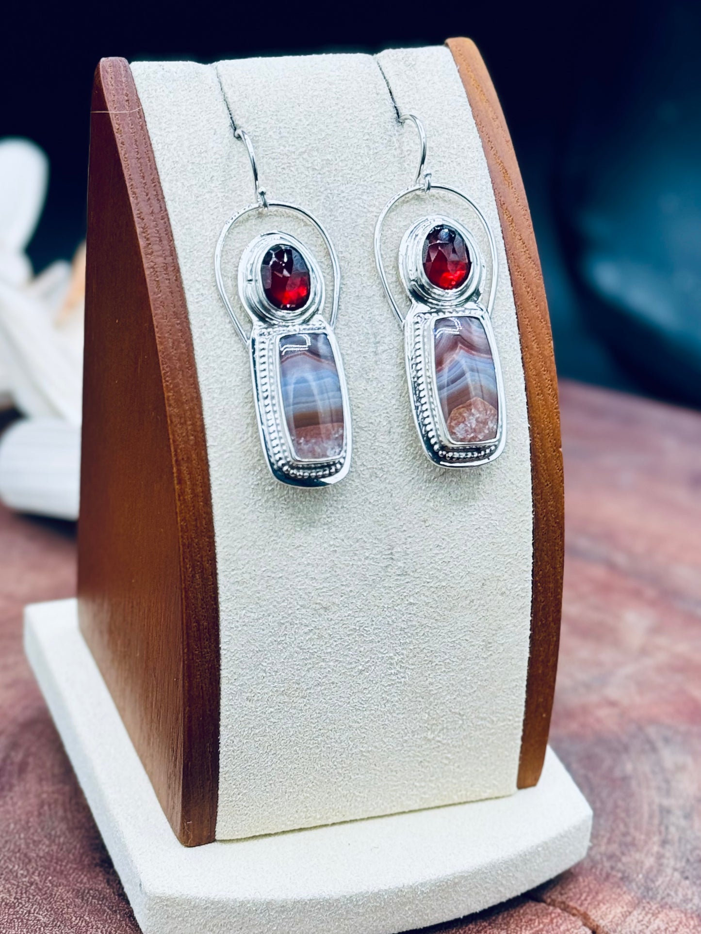 Agua Nueva Agate and Garnet Sterling Silver Earrings