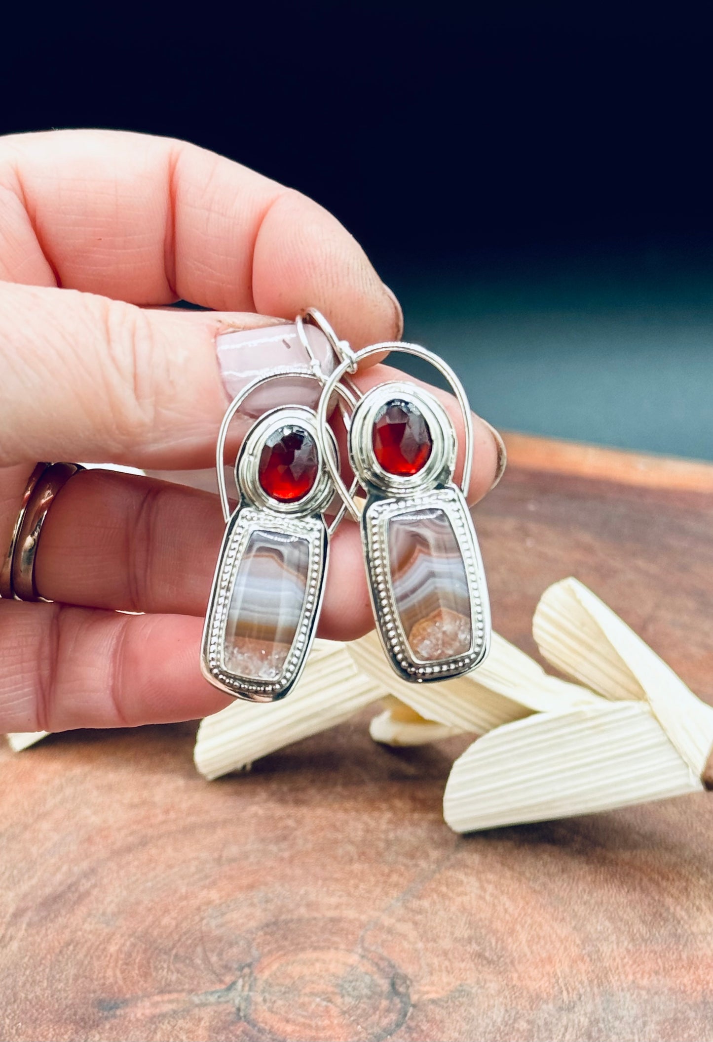 Agua Nueva Agate and Garnet Sterling Silver Earrings