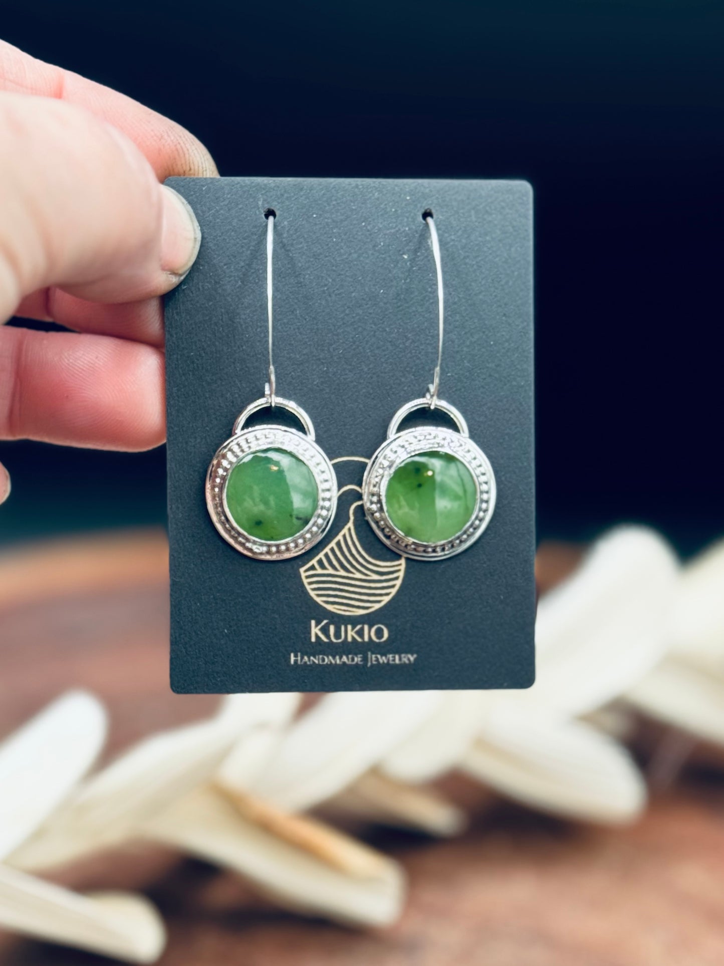 Green Jade Sterling Silver Dangle Earrings