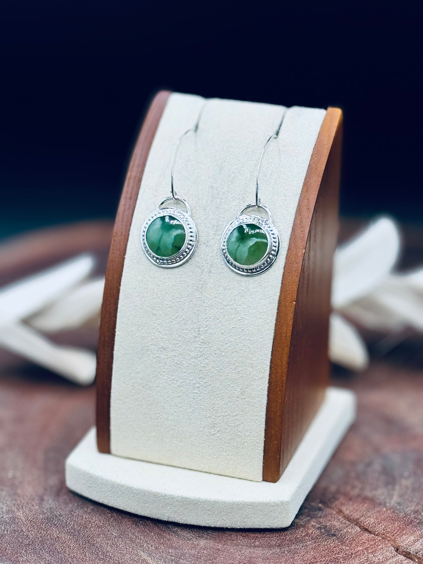 Green Jade Sterling Silver Dangle Earrings