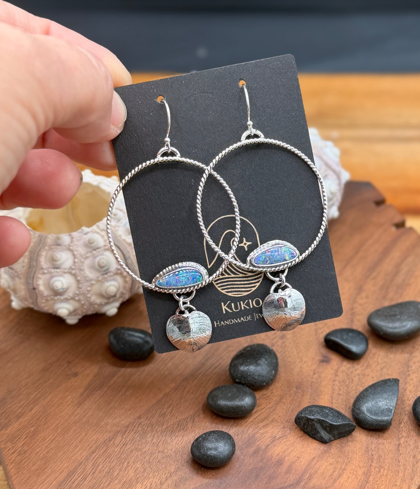 Sterling Silver Coober Pedy Opal Hoops