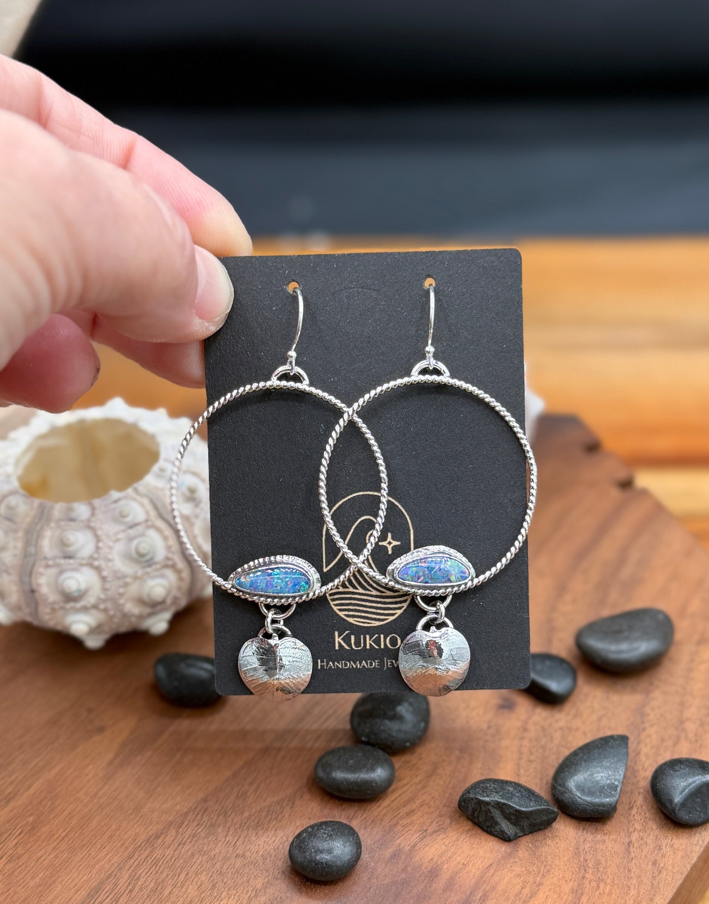 Sterling Silver Coober Pedy Opal Hoops