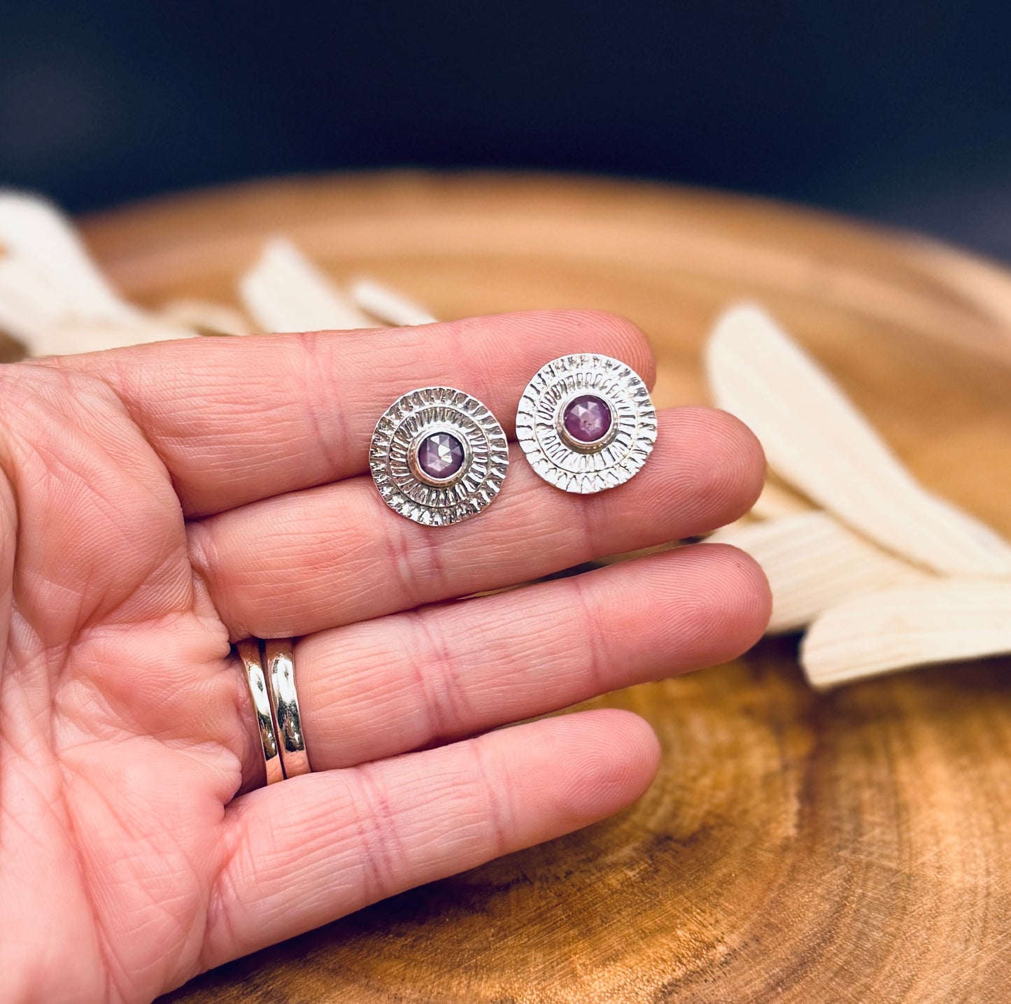 Flashy Ruby Patterned Sterling Silver Stud Earrings