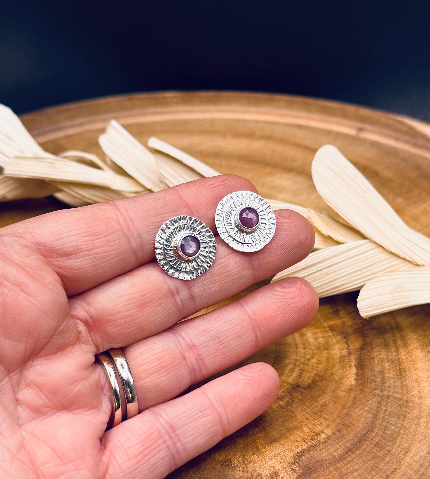Flashy Ruby Patterned Sterling Silver Stud Earrings