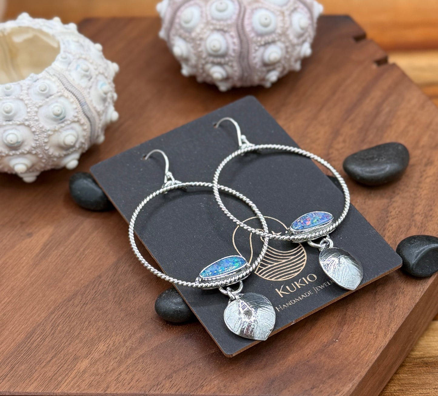 Sterling Silver Coober Pedy Opal Hoops