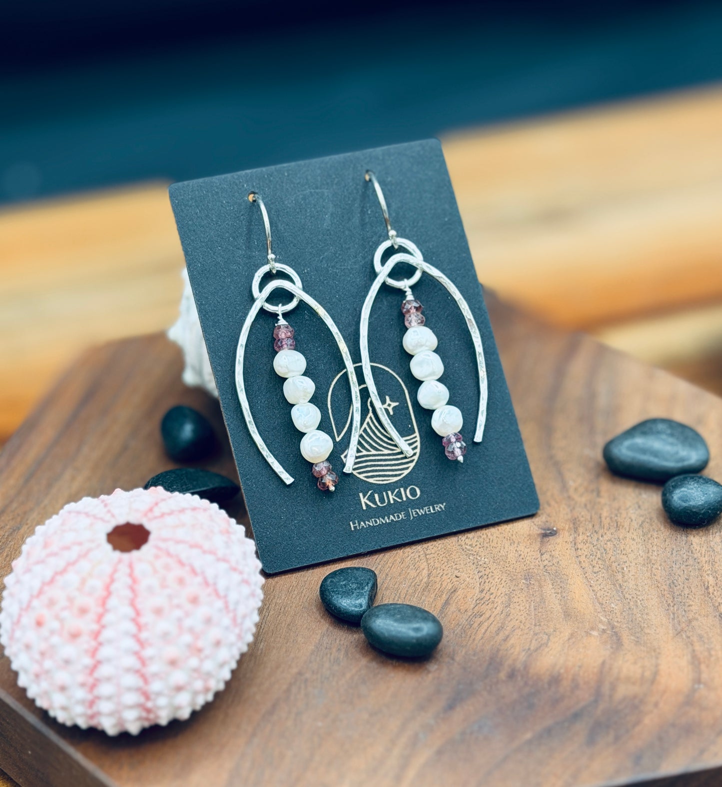 Sterling Silver White Pearl and Pink Tourmaline Earrings