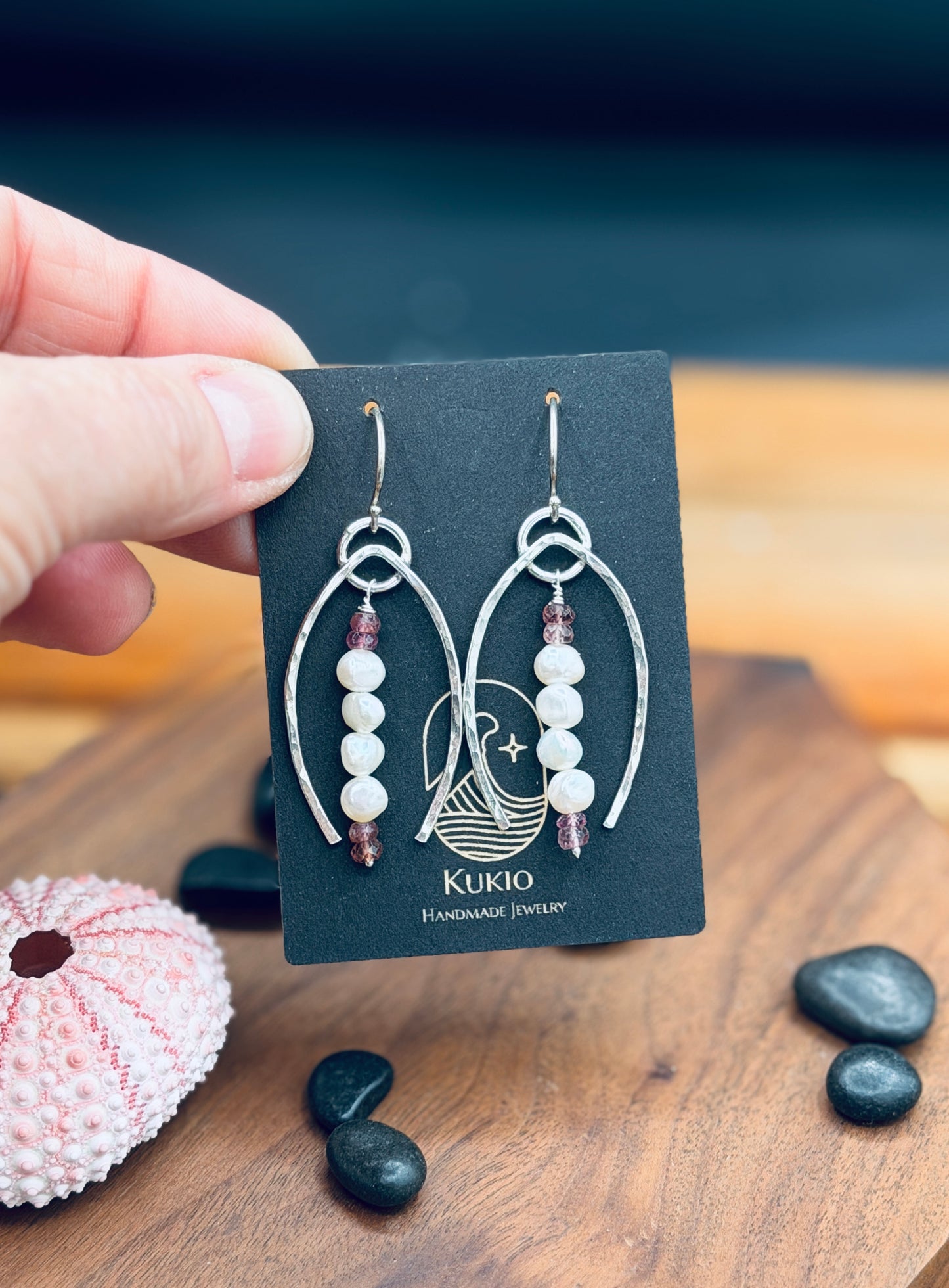 Sterling Silver White Pearl and Pink Tourmaline Earrings