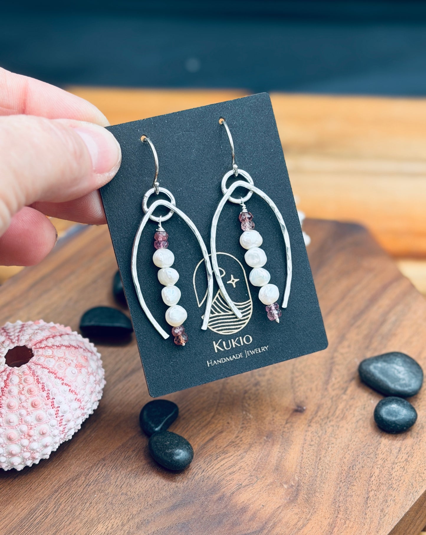 Sterling Silver White Pearl and Pink Tourmaline Earrings