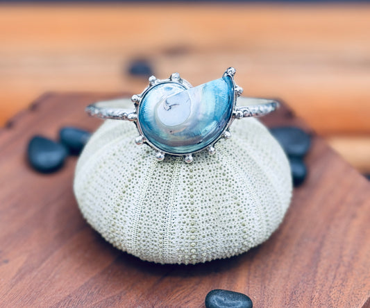 Nautilus Shell Patterned Sterling Silver Cuff