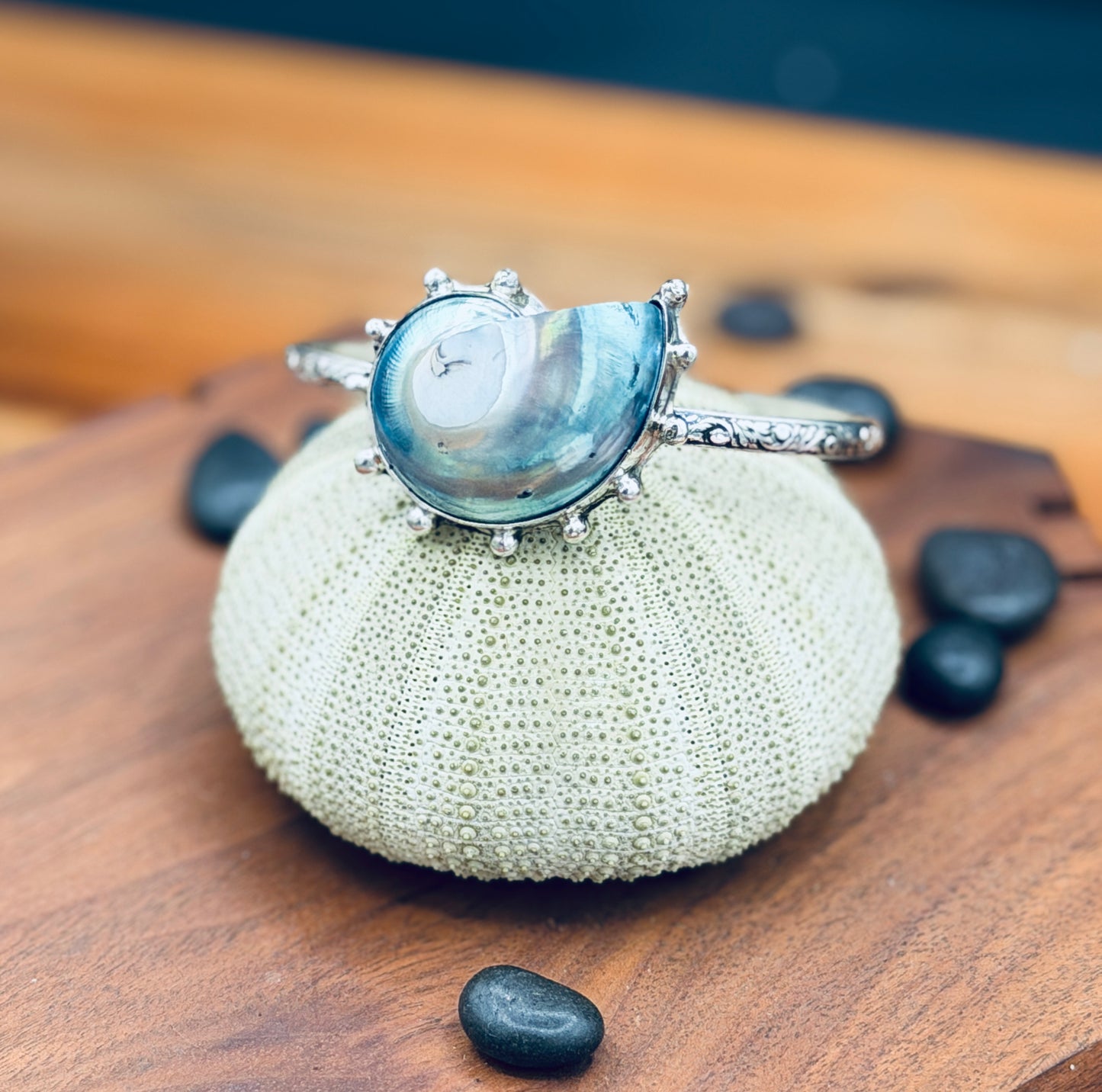 Nautilus Shell Patterned Sterling Silver Cuff