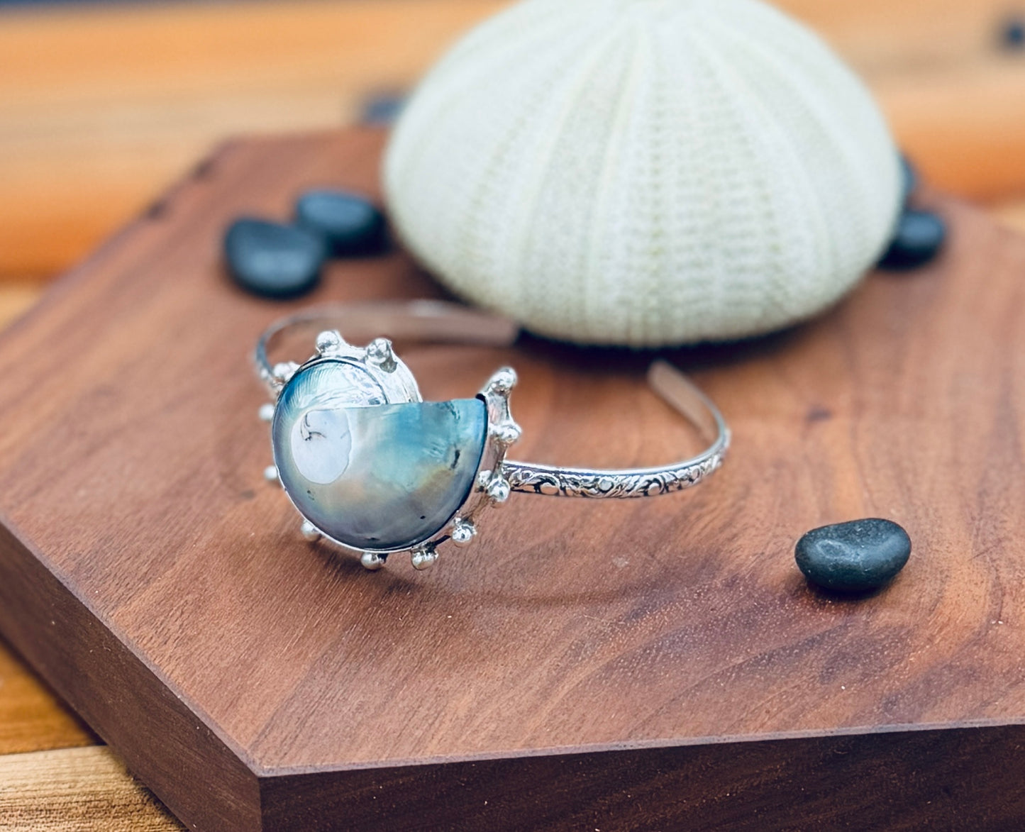 Nautilus Shell Patterned Sterling Silver Cuff