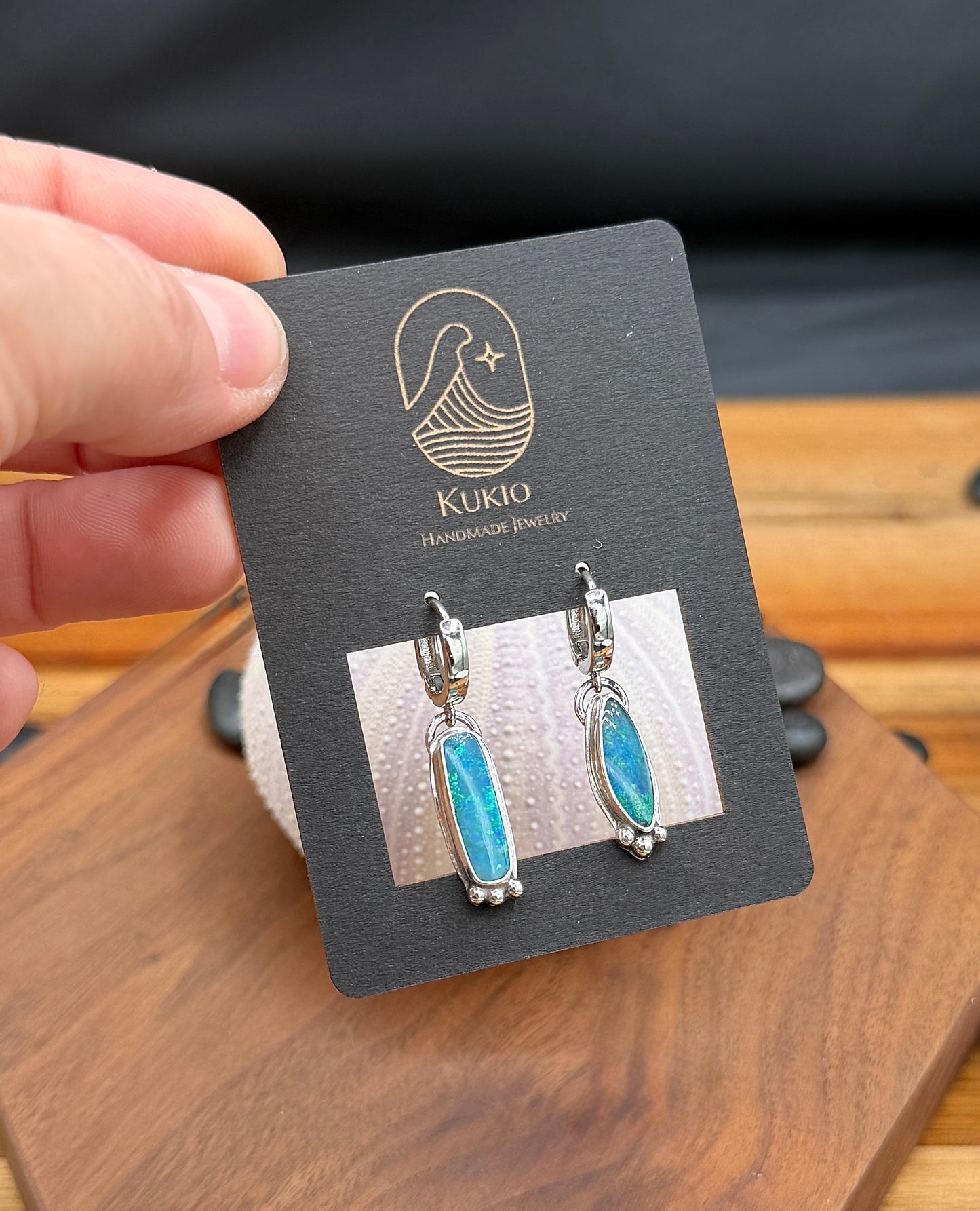 Sterling Silver Natural Coober Pedy Opal Huggie Earrings