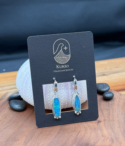 Sterling Silver Natural Coober Pedy Opal Huggie Earrings