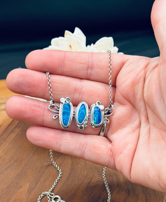 Sterling Silver Triple Natural Coober Pedy Opal Necklace