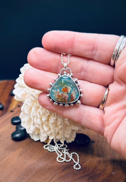 Pink Lady Plume Agate Doublet Sterling Silver Pendant