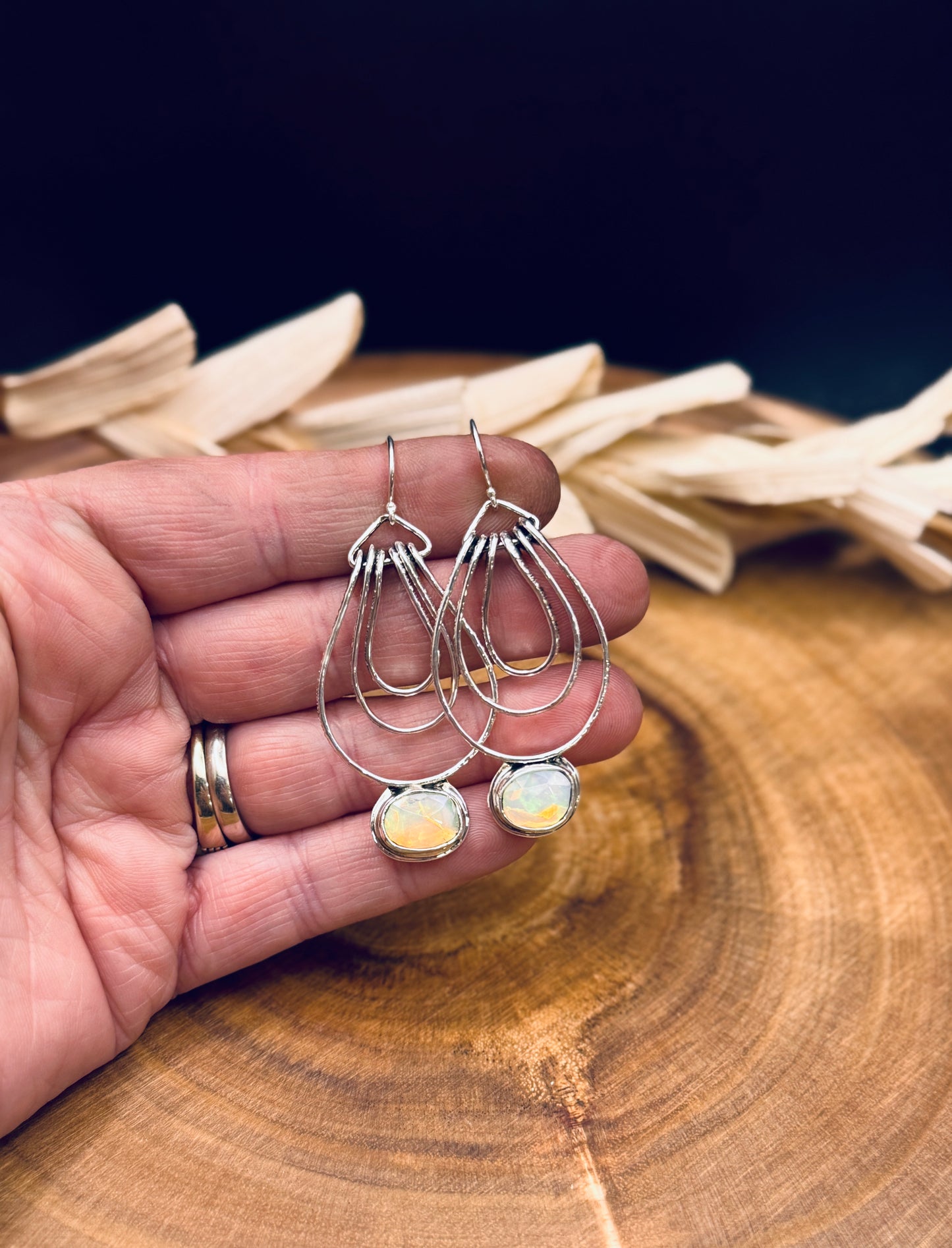Ethiopian Opal Triple Hoop Earrings