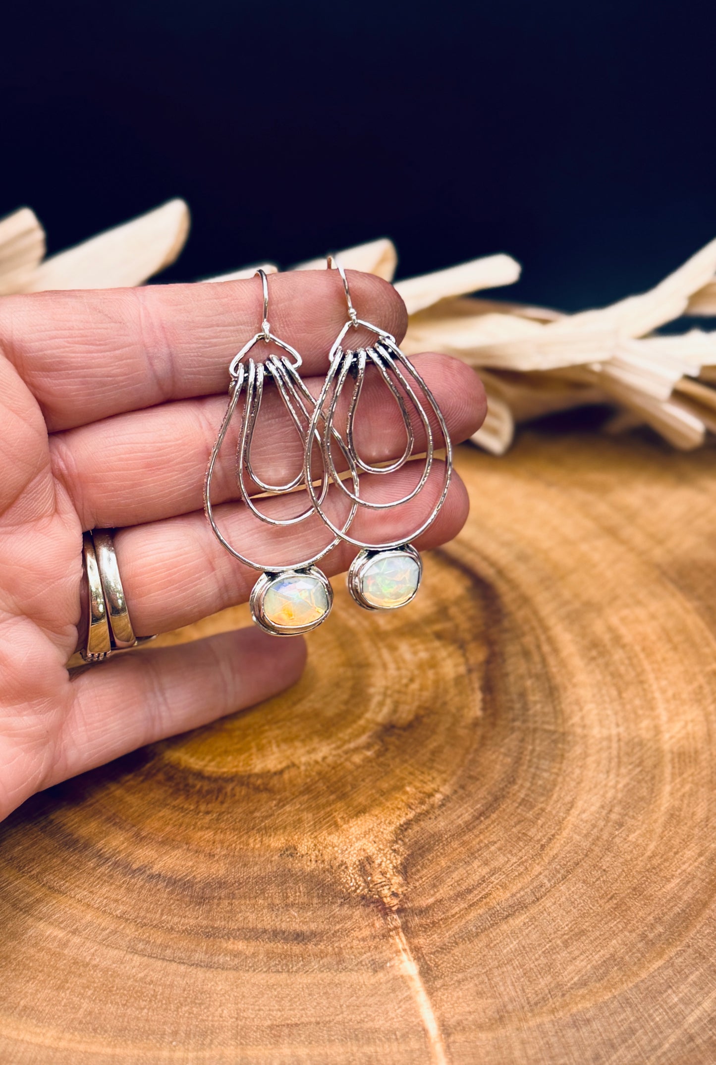 Ethiopian Opal Triple Hoop Earrings