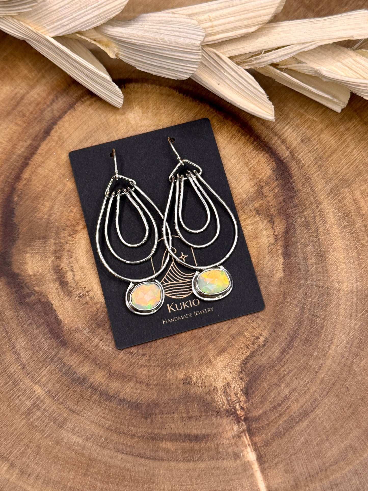 Ethiopian Opal Triple Hoop Earrings