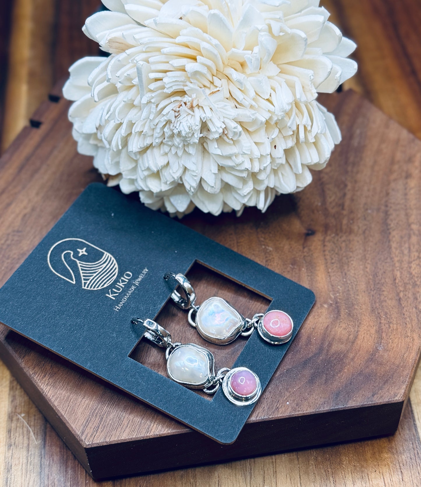 Sterling Silver Fresh Water Pearls and Pink Opal Huggie Earrings