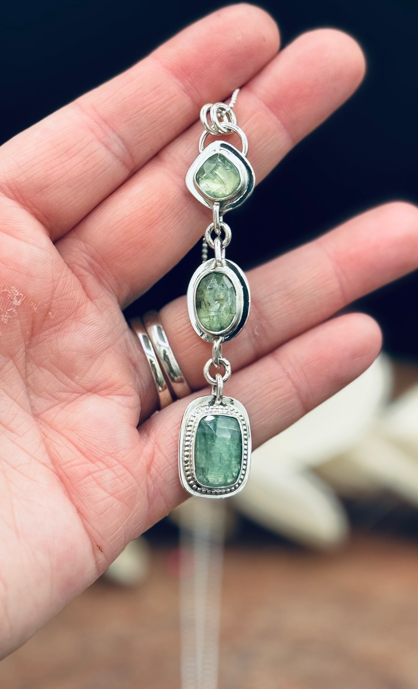Minty Green Kyanite Sterling Silver Pendant