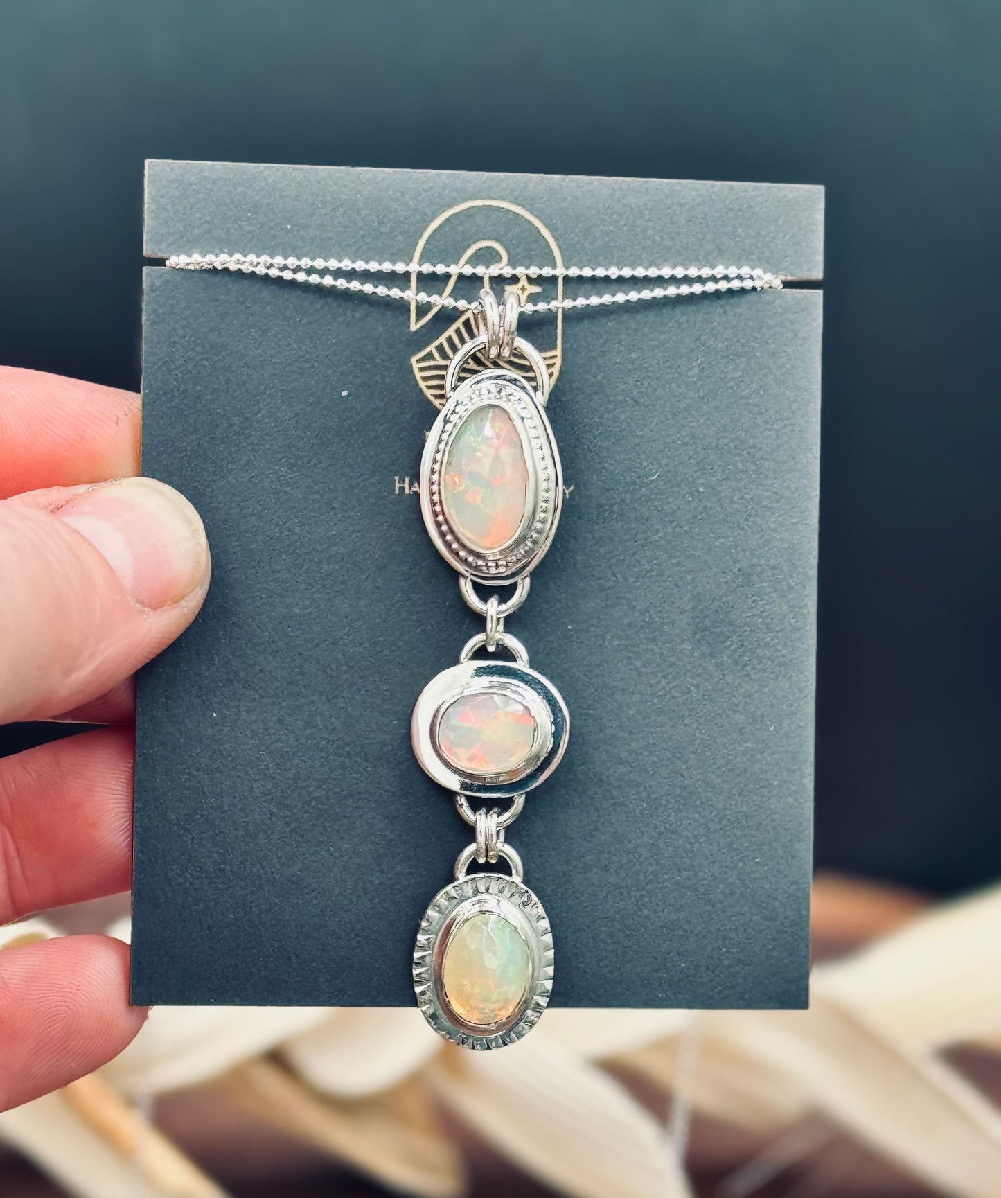 Sterling Silver Triple Opal Pendant Necklace