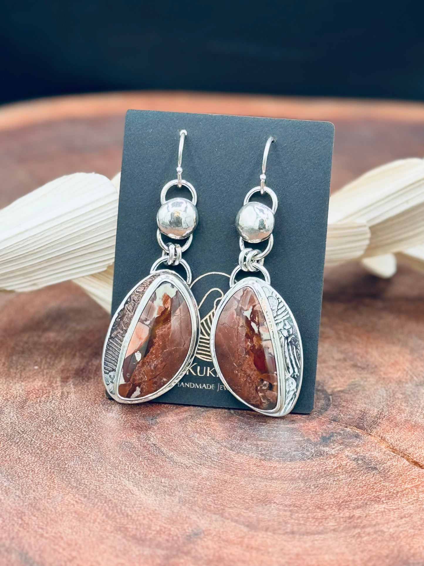 Sterling Silver Dead Camel Jasper Pattern Earrings