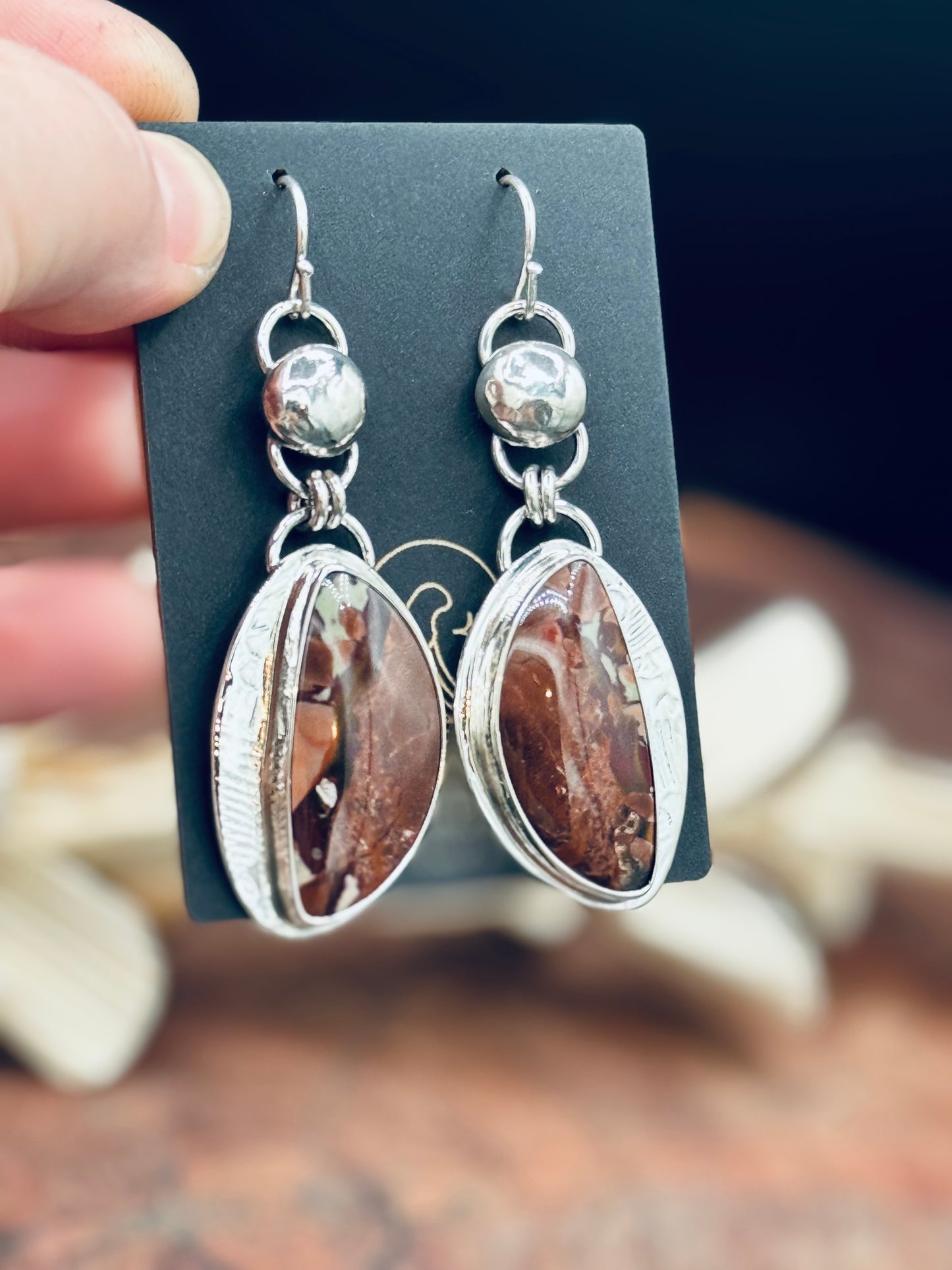 Sterling Silver Dead Camel Jasper Pattern Earrings